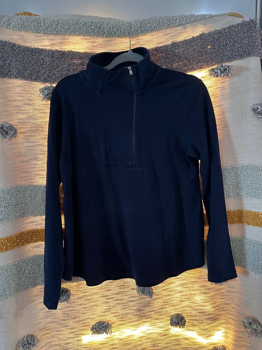 Chaps Quarter-Zip Pullover Sweatshirt - Solid Navy Blue Petite XL